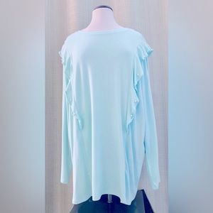 Lane Bryant Soft Fuzzy Sweater Pastel Blue 22/24 Ruffle w/Pearl Bead Accents